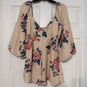 Free People Cream Floral Long Sleeve Dress